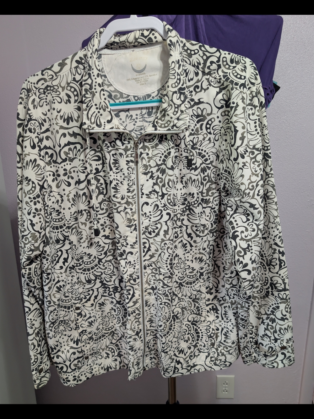 Chico's Black & White Floral-Print Utility Jacket